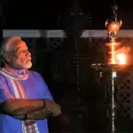 PM Modi lights lamp, tweeted a Sanskrit shloka, along side photos of himself