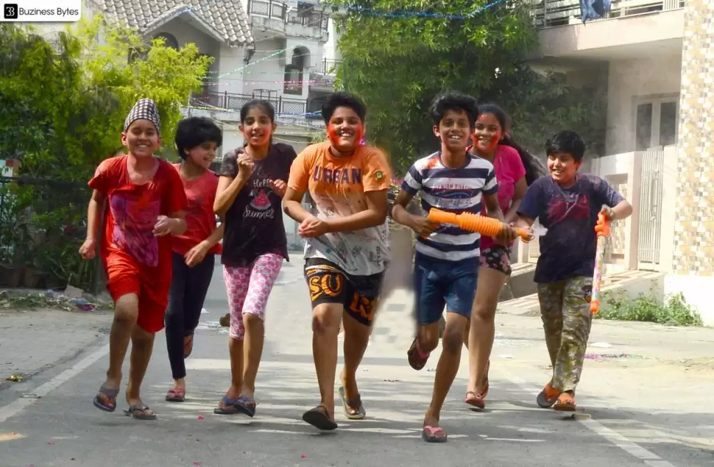 Children celebrate the festival of colours with enthusiasm and joyously celebrate it.