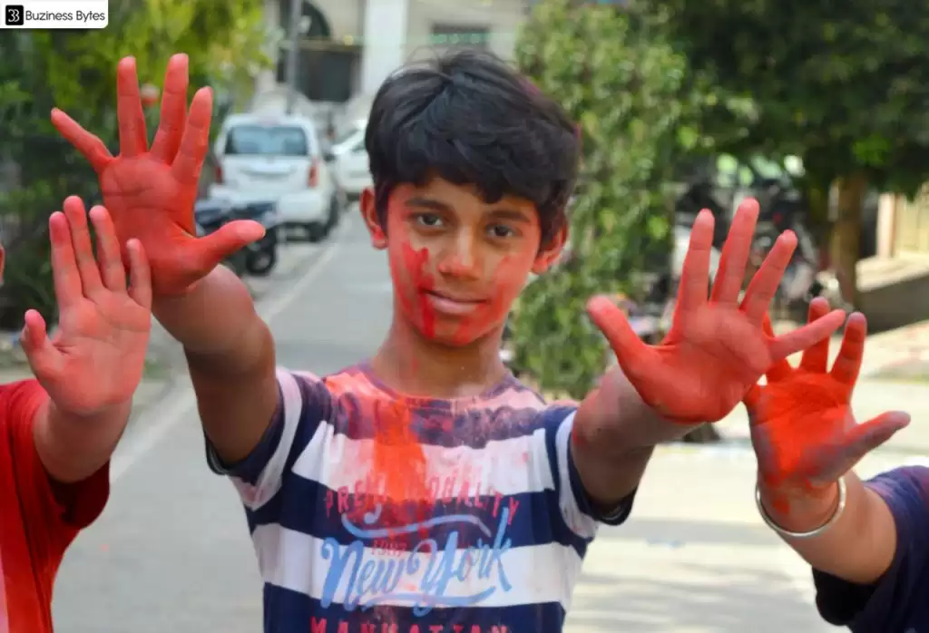 Children celebrate the festival of colours with enthusiasm and joyously celebrate it.