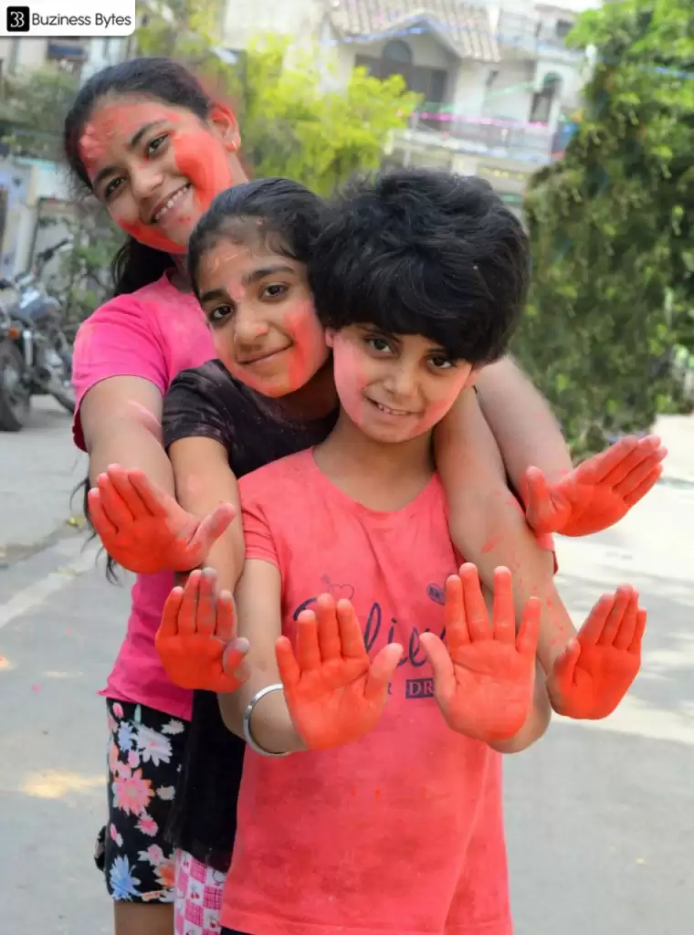 Children celebrate the festival of colours with enthusiasm and joyously celebrate it.