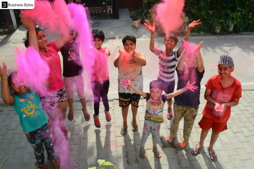 Children celebrate the festival of colours with enthusiasm and joyously celebrate it.