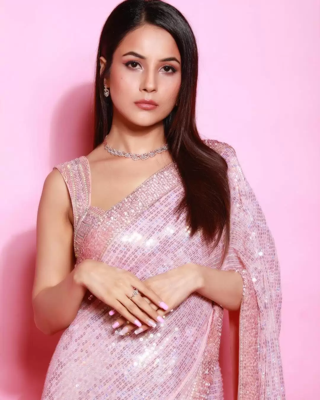 Shehnaaz Gill in gorgeous pink saree amplifying the royal chic&nbsp;