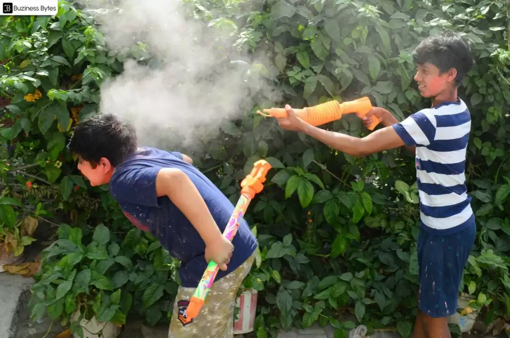 Children celebrate the festival of colours with enthusiasm and joyously celebrate it.