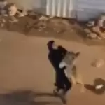 Shocking Video: Woman carries struggling lion in arms, Watch!!
