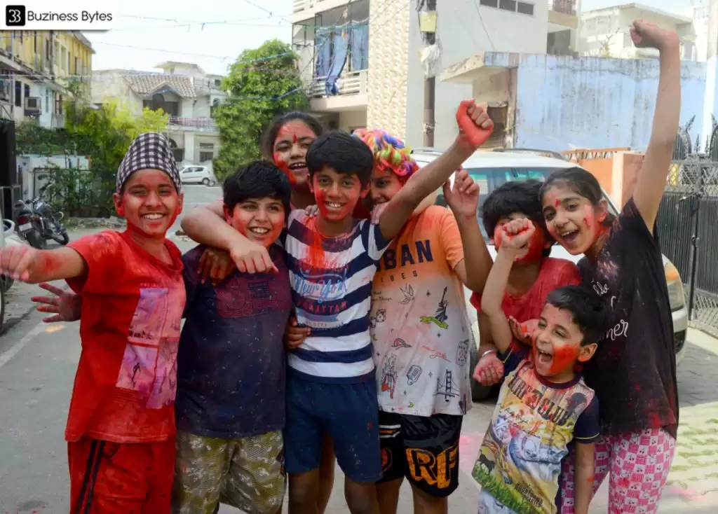 Children celebrate the festival of colours with enthusiasm and joyously celebrate it.