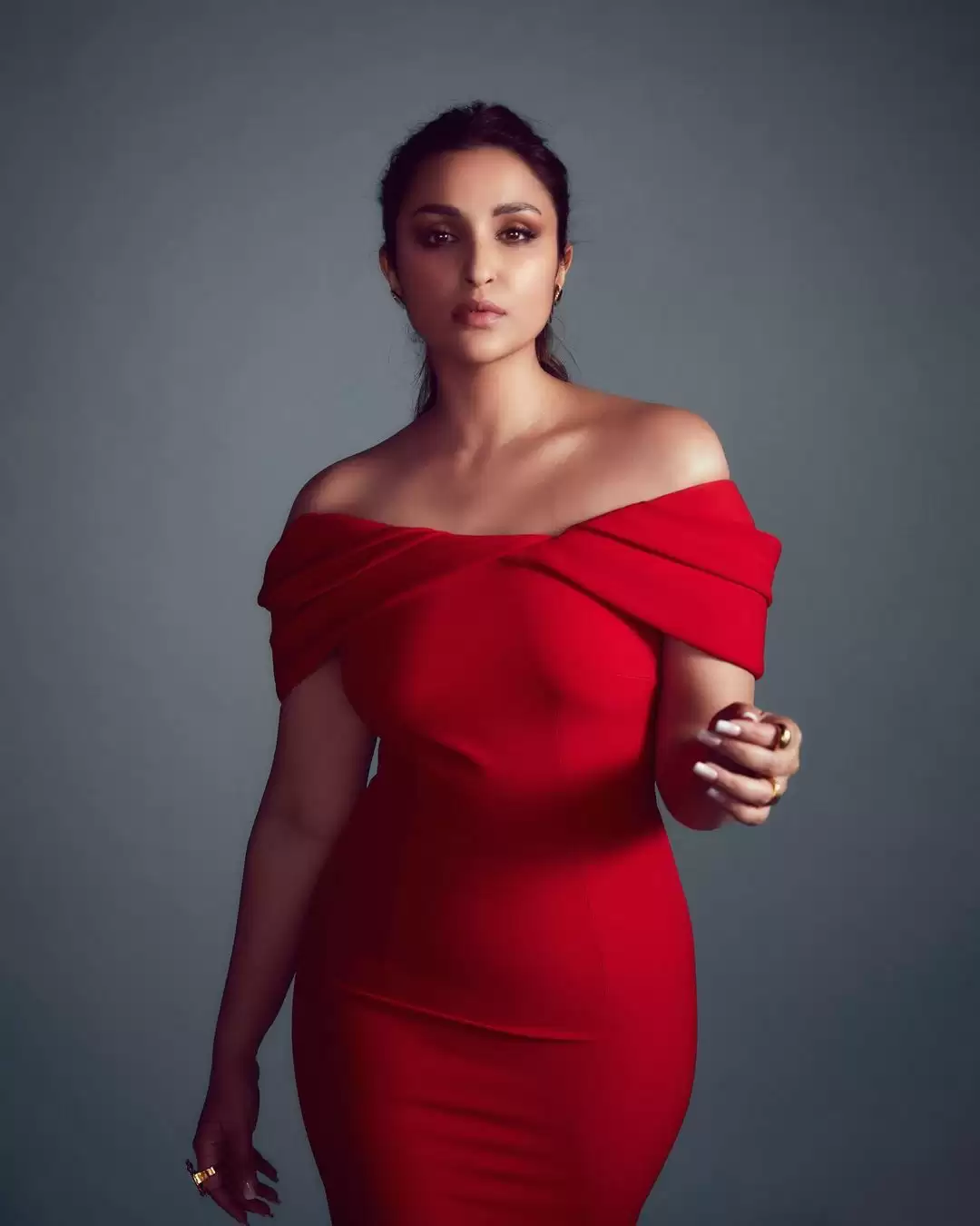 Parineeti Chopra look ultra hot in red off shoulder dress