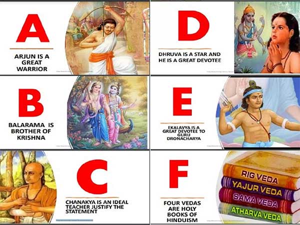 Instead of A for apple, kids in Lucknow school learn A for Arjuna, B for Balarama