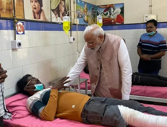 Modi visit Morbi: PM, Gujarat CM meet injured at hospital