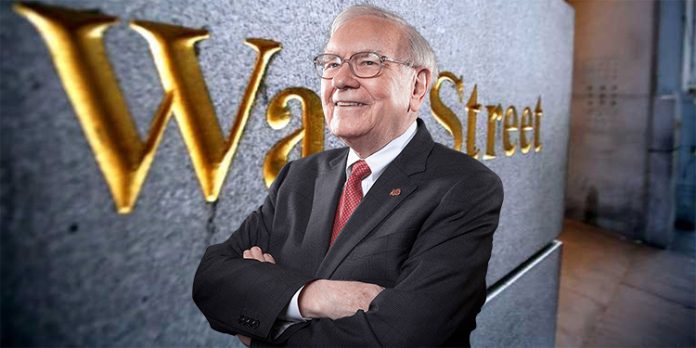 warren buffett posing with wall street backdrop