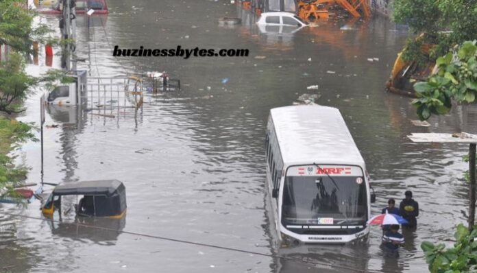 Chennai: The city is flooded due to torrential rain, and strong gusts are predicted for today. Locals are advised to stay indoors.